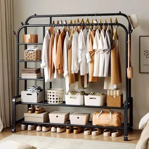 Portant à vêtements avec étagères et range-chaussures