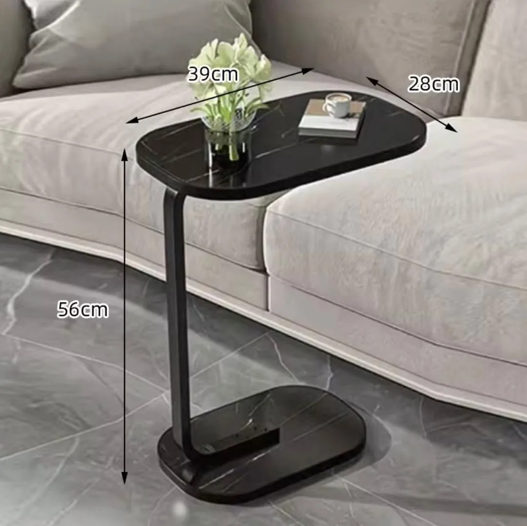 Table d'appoint en C, plateau effet marbre